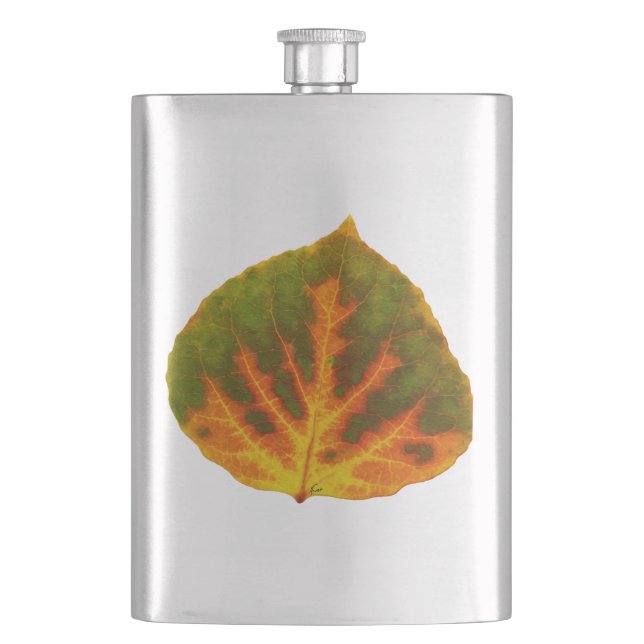 Grönt Orange och Gult Aspen Löv #1 Fickplunta (Framsidan)