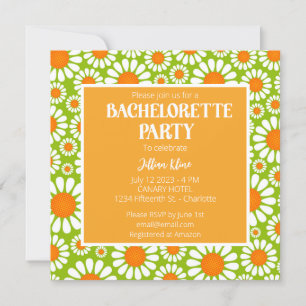 Grönt Orange Retro Daisy Bachelorette Itinerary Inbjudningar