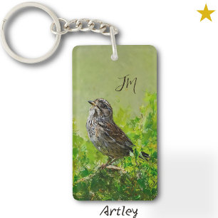 Grönt Orange Sång Sparrow Bird Painting Initialer