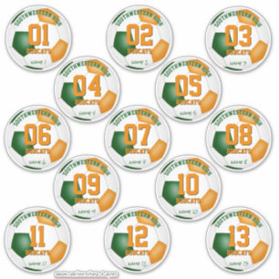 grönt orange soccer banquet favors set of 13 klistermärken