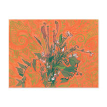 Grönt & Orange Sommarblommor Blommigt Painting