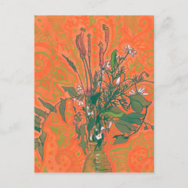 Grönt & Orange Sommarblommor Blommigt Painting Vykort