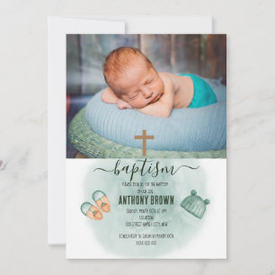GRÖNT & ORANGE VATTENCOLOR BABY BAPTISM INBJUDNINGAR
