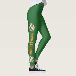 grönt orange volleybollar med text uppåt benbalkar leggings