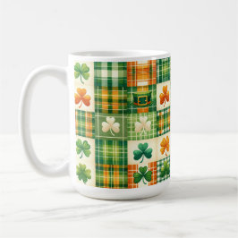 GRÖNT ORANGE WHITE IRISH PLAID PATCHWORK MÖNSTER KAFFEMUGG