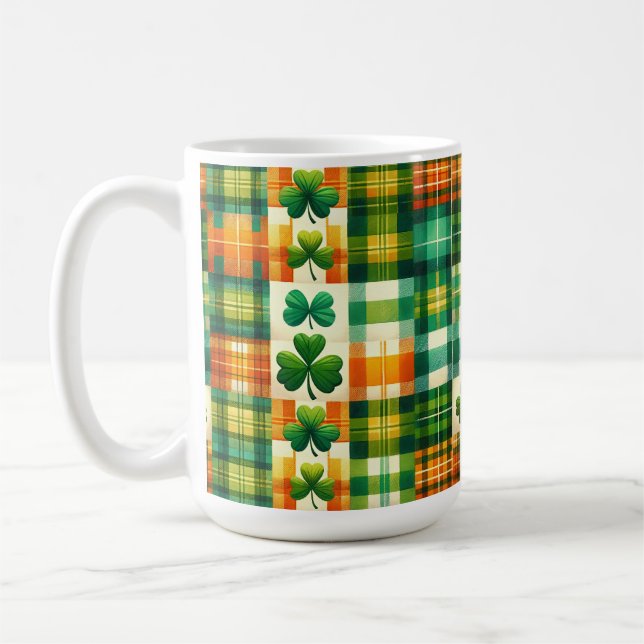 GRÖNT ORANGE WHITE IRISH PLAID PATCHWORK MÖNSTER KAFFEMUGG (Vänster)