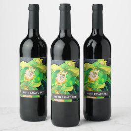 Grönt Orchds vattenfärgsfärgsetikett blommigt art  Vinflaska Etikett