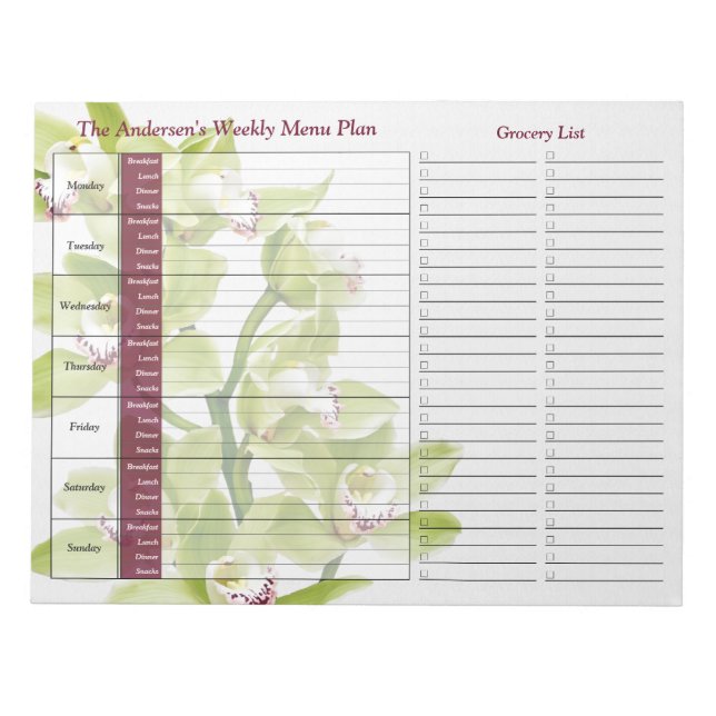 Grönt Orchid Personlig Meal Planner för måltider v Anteckningsblock (Framsida)