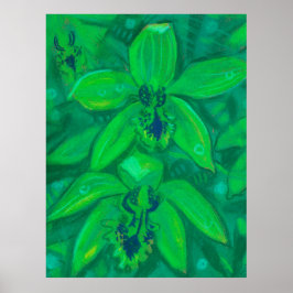 Grönt Orchid, Tropik Flower Blommigt Pastellfärgni Poster