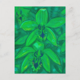 Grönt Orchid, Tropik Flower Blommigt Pastellfärgni Vykort