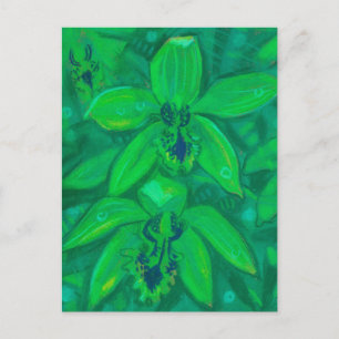 Grönt Orchid, Tropik Flower Blommigt Pastellfärgni Vykort