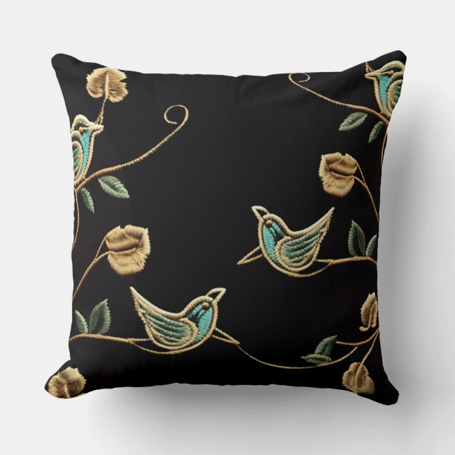 Grönt Oriole\Guld Löv Embroized\Dekorativ kudde (Framsida)