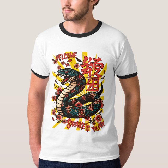 Grönt-orm-animerad stil-kinesisk nyår t shirt (Framsida)