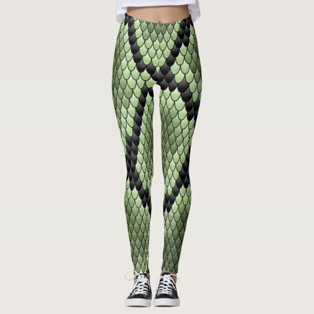 Grönt Ormfjäll Mönster Reptil Textur Grafik Leggings (Framsida)