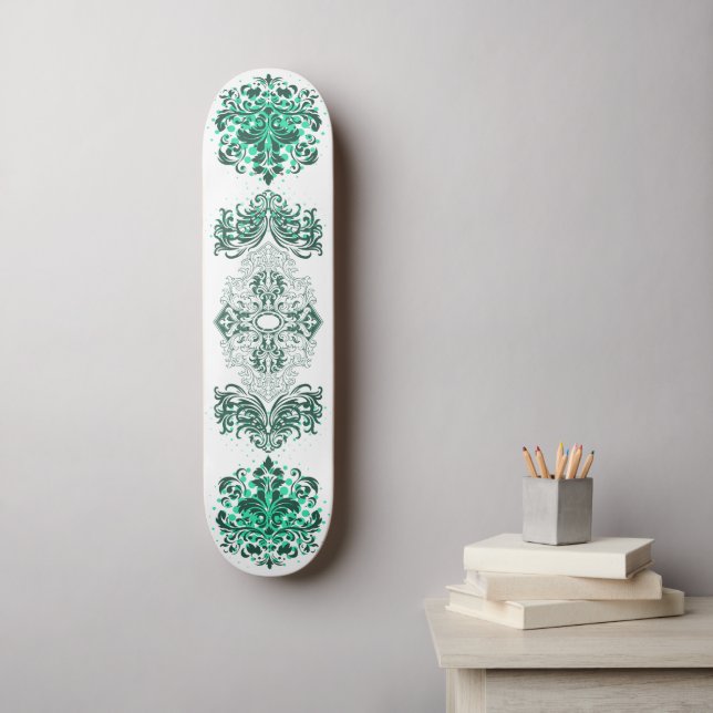Grönt Ornamental Arabesque Mini Skateboard Bräda 18,5 Cm (Väggkonst)