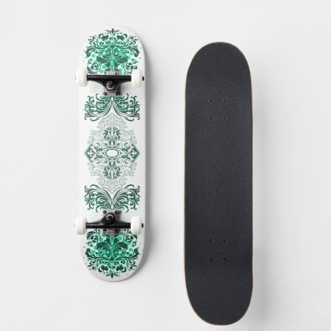 Grönt Ornamental Arabesque Mini Skateboard Bräda 18,5 Cm (Framsida)