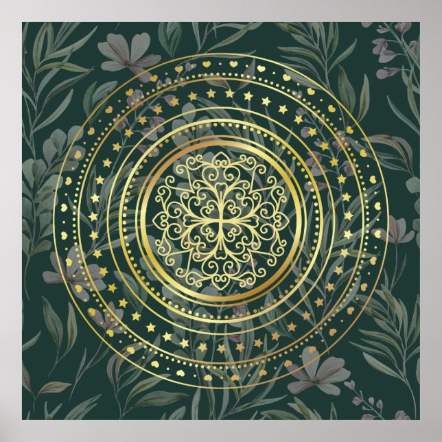 Grönt Ornate flourish blommigt Poster (Framsidan)