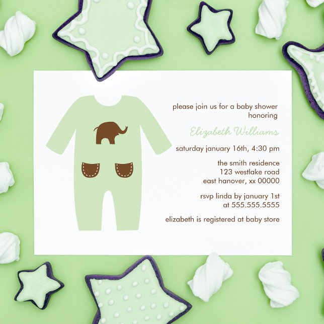 Grönt Outfit Gender Neutral Baby Shower Inbjudningar (Skapare uppladdad)