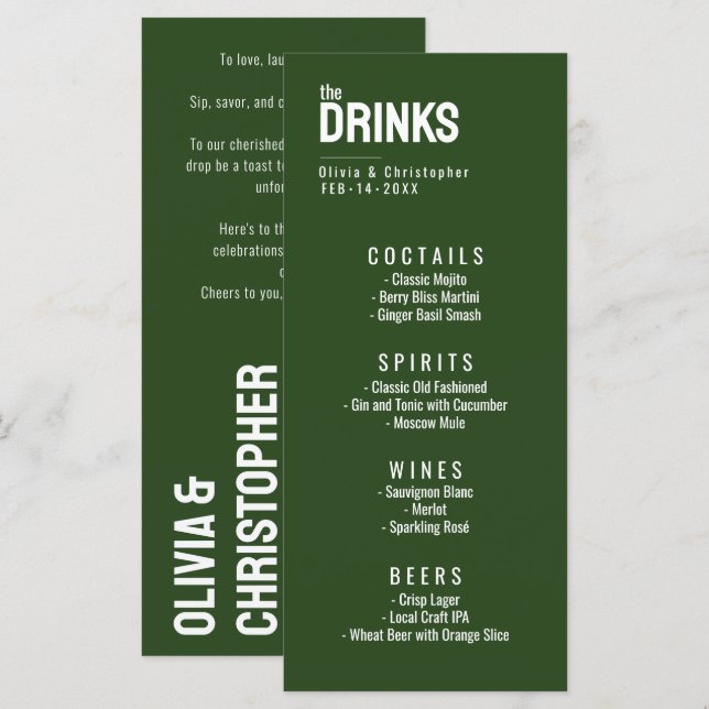 Grönt på menyn Drycker med text Minimalistiskt fet Meny (Fram/baksida)