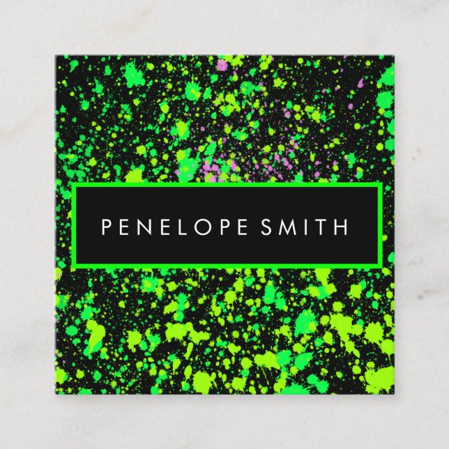 Grönt på svart färgplatta   fyrkantigt visitkort (Framsida)