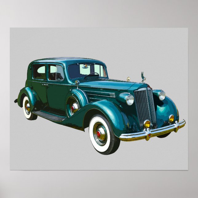 Grönt Packard Luxury Car Poster (Framsidan)