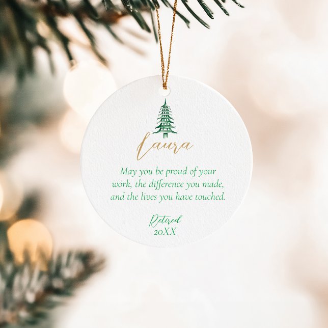 Grönt Pagoda Julgran Pension 1-Foto Julgransprydnad Keramik (Green Pagoda Christmas Tree Retirement 1-Photo Ceramic Ornament)