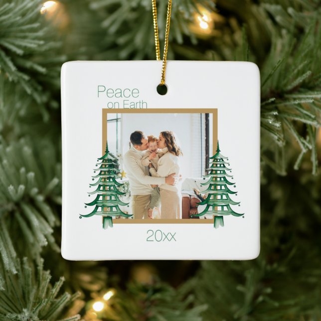 Grönt Pagoda Julgranar 2Photo Peace on Earth Julgransprydnad Keramik (Träd)