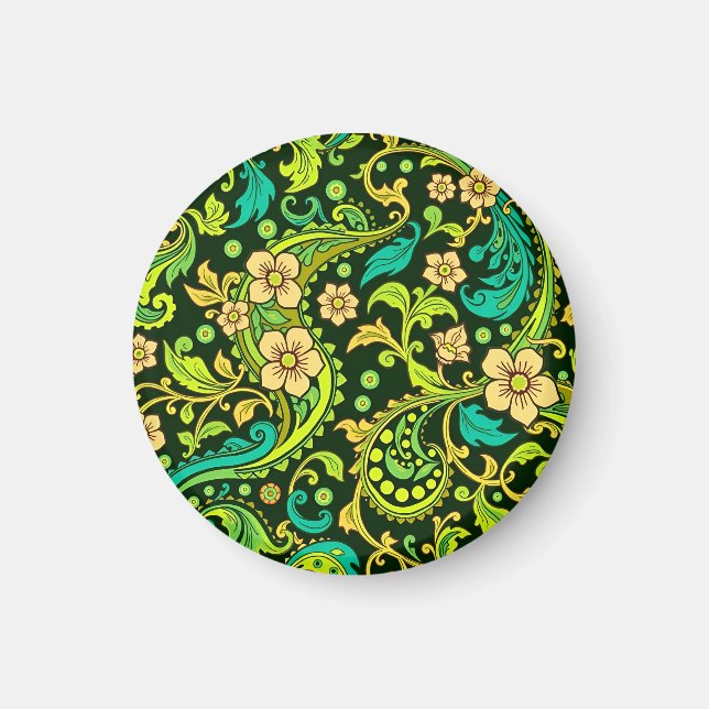 Grönt Paisley Mönster Magnet (Framsidan)