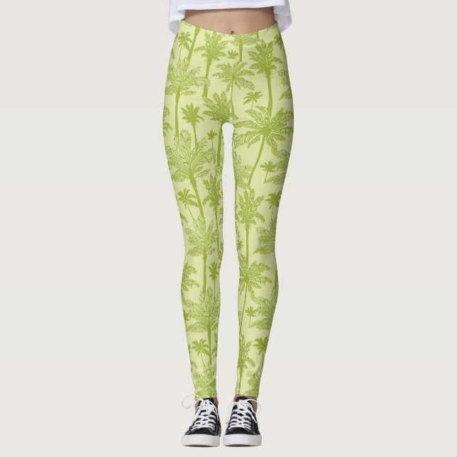 Grönt palmträdmönster leggings (Framsida)