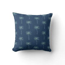 Grönt palmtreemönster på marinblå kudde