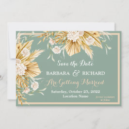 Grönt Pampas Grass Blommigt Bröllop Spara Datum Inbjudningar