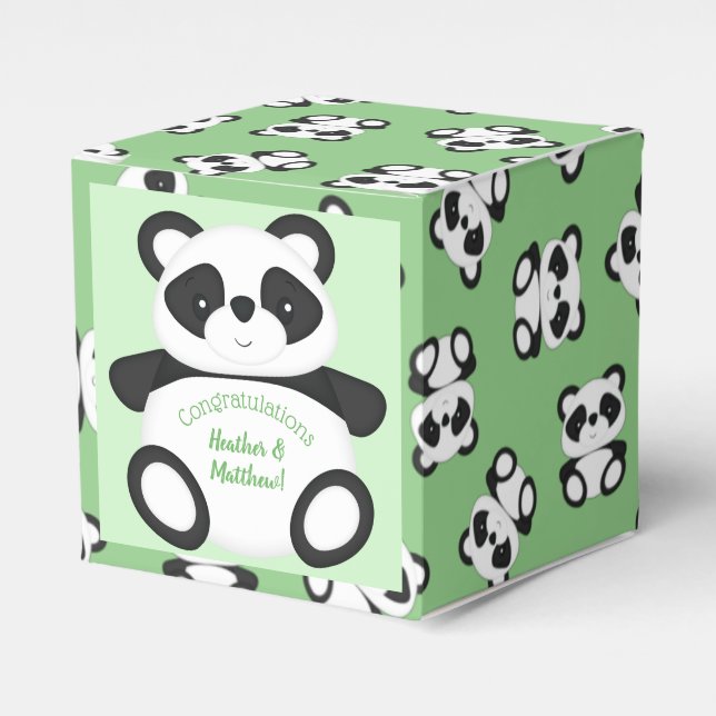 Grönt Panda Bear Baby Shower Presentaskar (Framsidan Sidan)