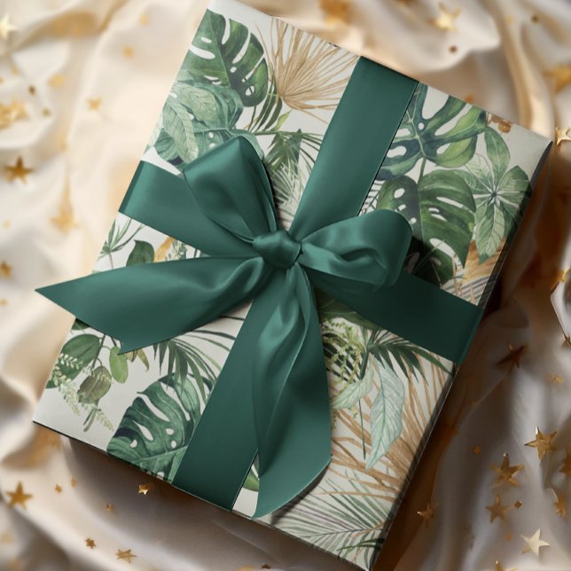 Grönt Papper för omslagning av vattenfärgen Tropic Presentpapper (Skapare uppladdad)