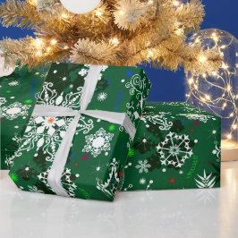 Grönt: papper mönster-inslagning av julsnowflake presentpapper