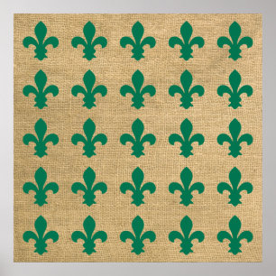 Grönt Parisian Moods Fleur de Lys Mönster Poster