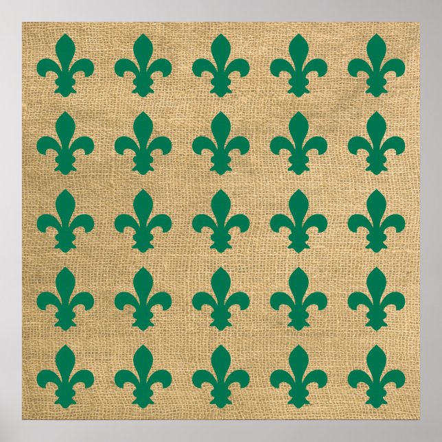 Grönt Parisian Moods Fleur de Lys Mönster Poster (Framsidan)