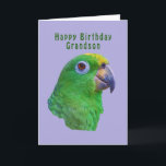 Grönt Parrot Birthday Greeting Card, Grandson Kort<br><div class="desc">Den här grönten macaw är medlem i papegojfamiljen och han gör ett färgstarkt födelsedagskalenderkort för en barnson.</div>