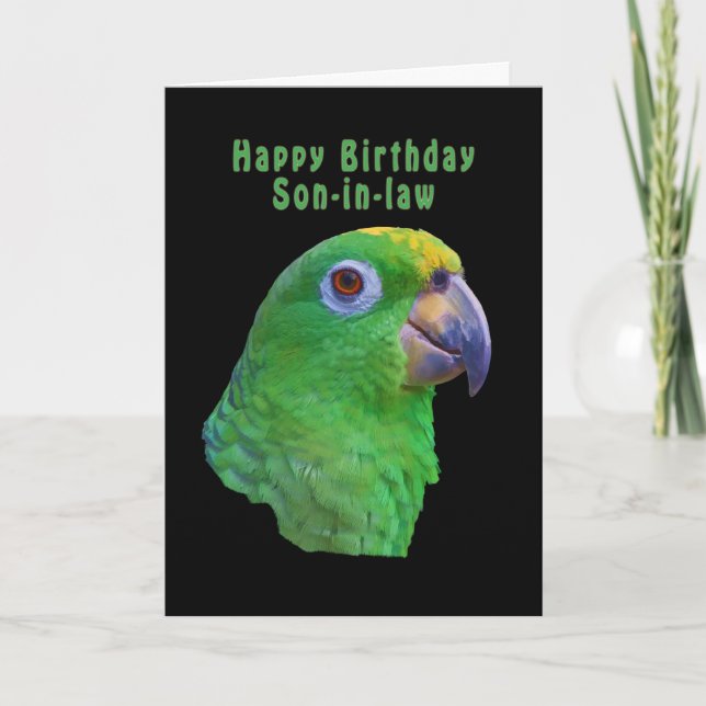 Grönt Parrot Birthday Greeting Card, svärson Kort (Framsida)