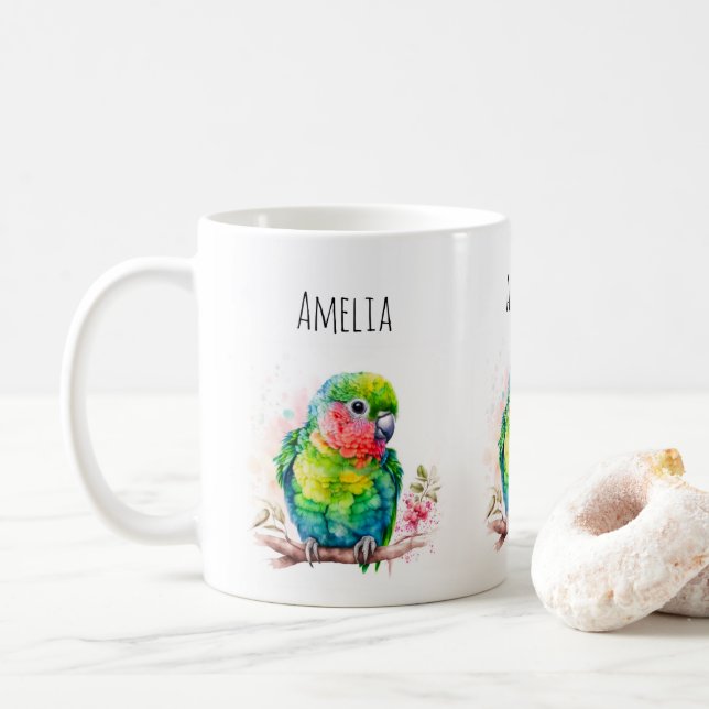 Grönt Parrot - Cute Baby Bird Kaffemugg (Med munk)