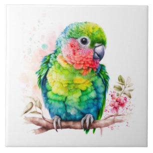 Grönt Parrot - Cute Baby Bird Kakelplatta