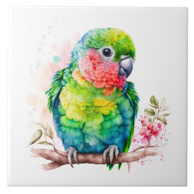 Grönt Parrot - Cute Baby Bird Kakelplatta (Framsidan)