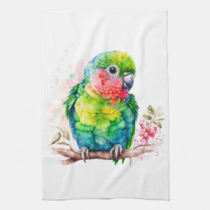 Grönt Parrot - Cute Baby Bird Kökshandduk