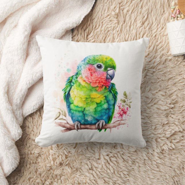 Grönt Parrot - Cute Baby Bird Kudde (Filt)