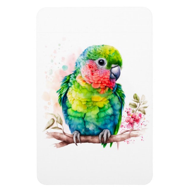 Grönt Parrot - Cute Baby Bird Magnet (Vertikal)