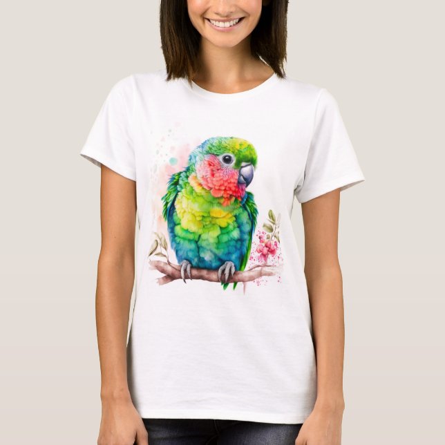 Grönt Parrot - Cute Baby Bird T Shirt (Framsida)