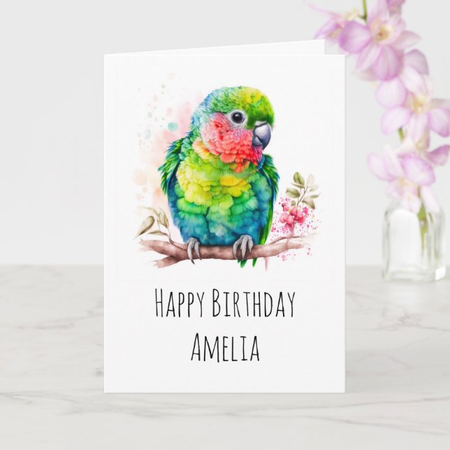 Grönt Parrot - Cute Baby Birthday Kort (Orkide)