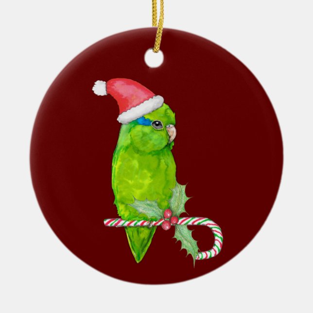 Grönt parrotlet christmas stil julgransprydnad keramik (Framsidan)