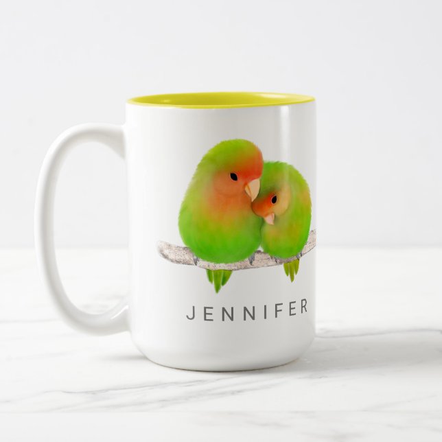 Grönt Parrots Lovebird Bird Mugg (Vänster)