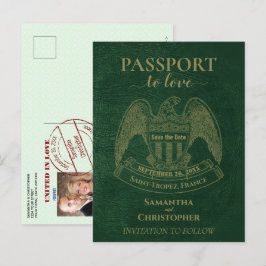 Grönt pass Grönt Roligt Bröllop Spara datum Meddelande Vykort