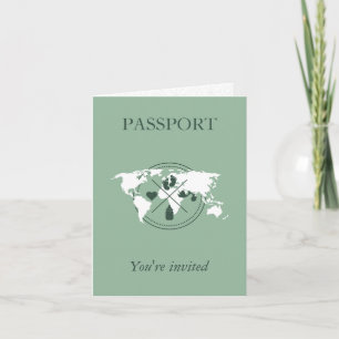 Grönt Pass Resa Pojke Bebis Shower Världskarta Inbjudan